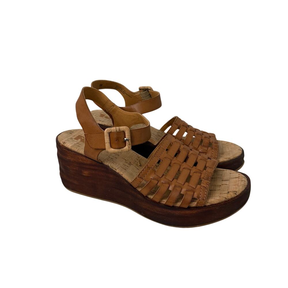 Korks Marley Wedge Sandals Womens Size 6 M Faux Leather Brown Platform